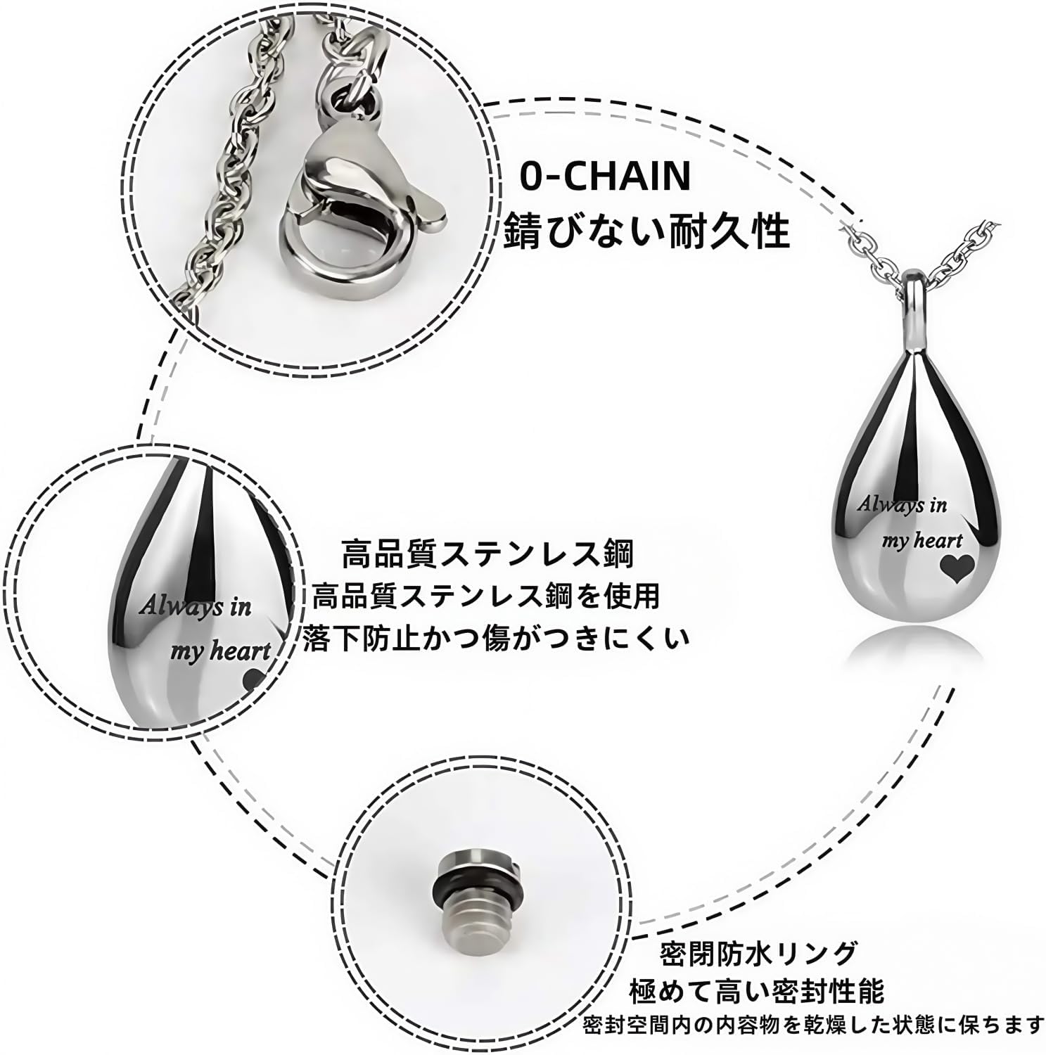 [snuggle snout] 遺骨ペンダント ステンレス製 防水 ペットロス 遺骨カプセル 手元供養 メモリアル 遺骨アクセサリー ペット骨入れ 分骨 遺骨入れネックレス 記念ジュエリー