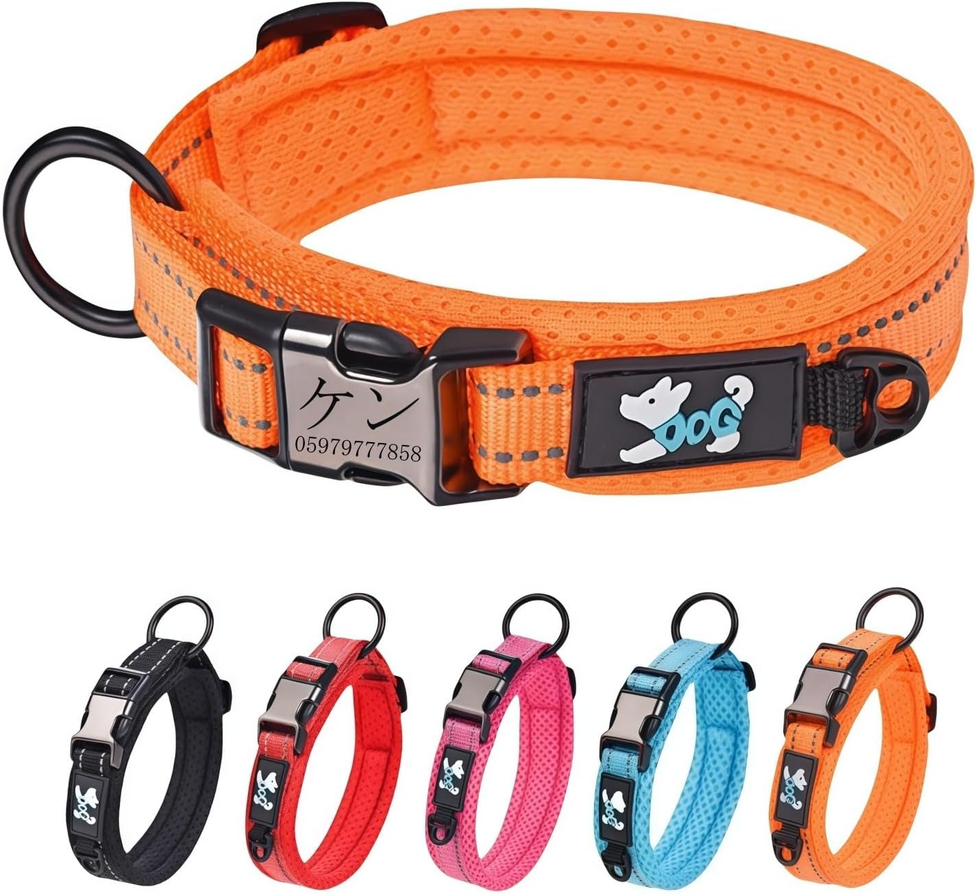 ペット用首輪 犬 猫 名前入れ刻印可能 犬の 小型、中型、大型犬ペット用品 3M反射材料 首負担軽減 通気 軽量 ソフト 調節可能 (橙色, XXS首輪サイズ(26-35CM))