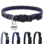 猫の首輪 デニム 名前刻印 猫用チェーン 小型猫・中型猫・大型猫用 猫 首輪 サイズ調節可能 速乾 ペット用品 ウサギ おしゃれでかわいい レザー彫刻 首輪 xs ss