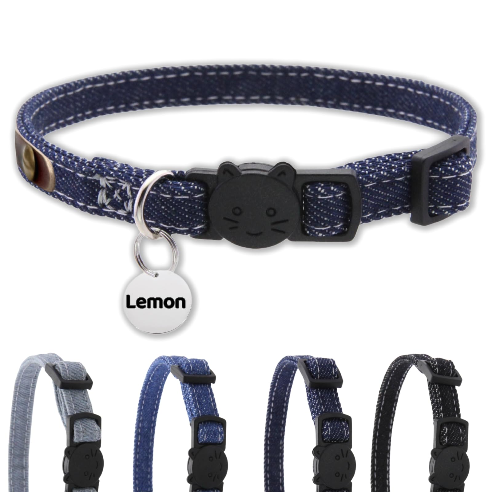 猫の首輪 デニム 名前刻印 猫用チェーン 小型猫・中型猫・大型猫用 猫 首輪 サイズ調節可能 速乾 ペット用品 ウサギ おしゃれでかわいい レザー彫刻 首輪 xs ss