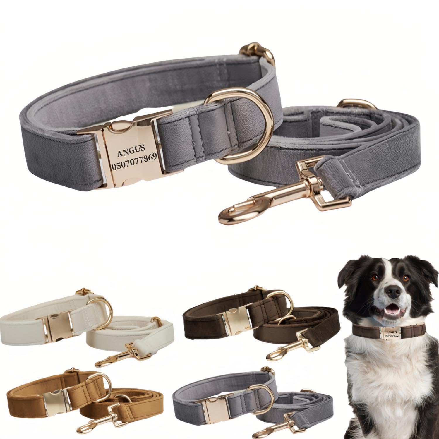 犬の首輪 迷子札付き 犬首輪 お洒落 名前入れ 彫刻 可能 犬用トレーニング首輪 小型犬・中型犬・大型犬用 首輪 サイズ調節可能 ペット用品 リード付き 犬の首輪 フワフワ素材 超軽量 通気クッション かわいい