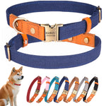 犬首輪 名入れ 電話番号刻印可能 迷子札 付き ナイロン製+本革 犬の首輪 通気性 軽量 柔らかい 調節可能 小型、中型、大型犬 彫刻無料 IDタグ おしゃれ