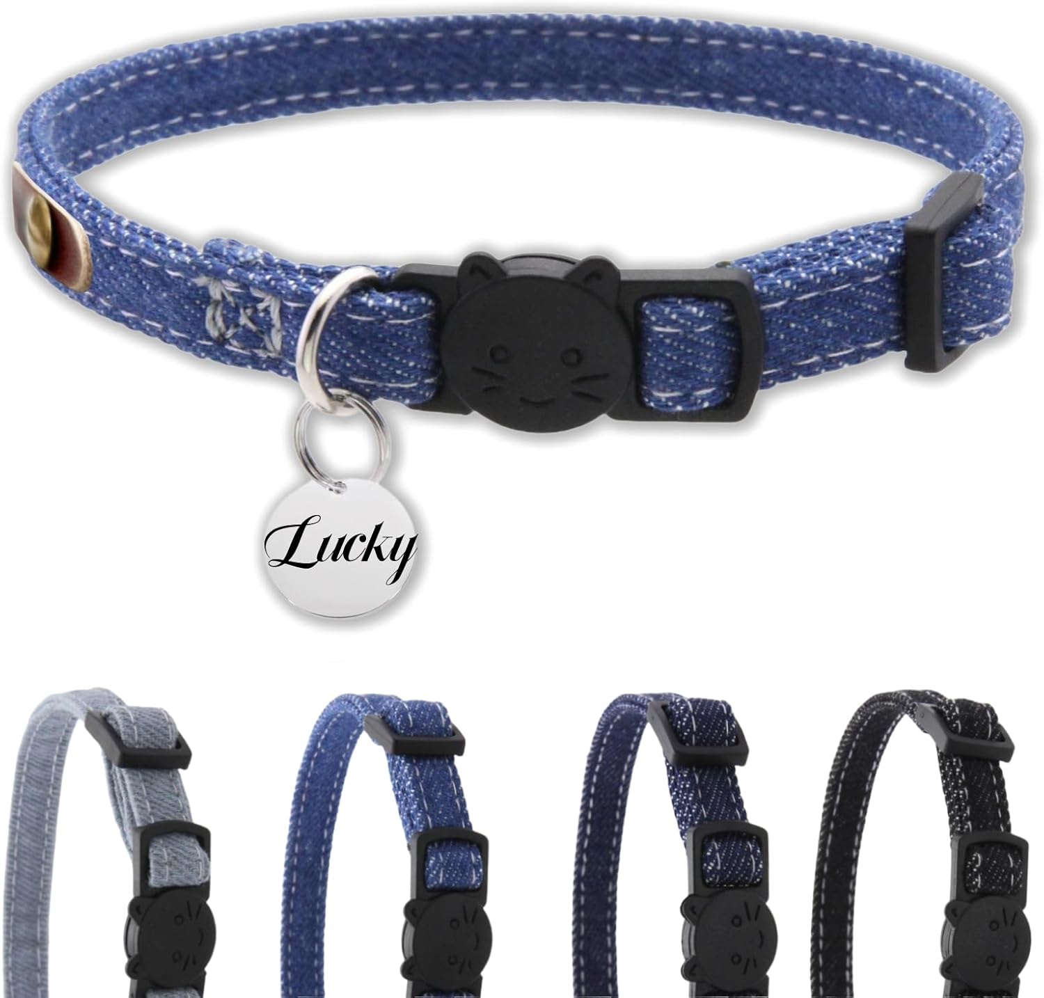 Denim cat collar with engraved name, cat chain, for small, medium and large cats, cat collar, adjustable size, quick drying, pet supplies, rabbit, stylish and cute, leather engraving, collar, xs, ss