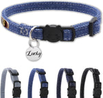 猫の首輪 デニム 名前刻印 猫用チェーン 小型猫・中型猫・大型猫用 猫 首輪 サイズ調節可能 速乾 ペット用品 ウサギ おしゃれでかわいい レザー彫刻 首輪 xs ss