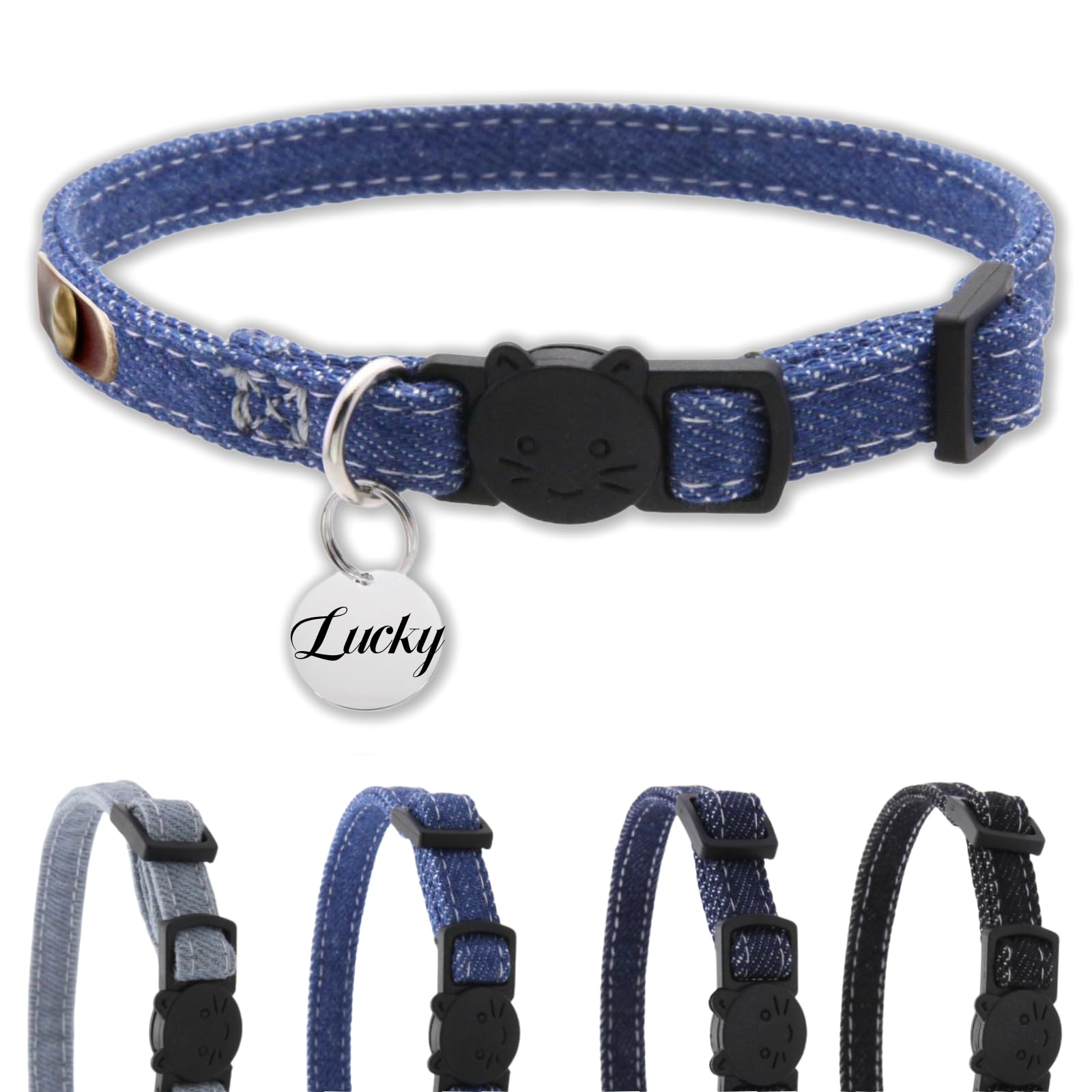 猫の首輪 デニム 名前刻印 猫用チェーン 小型猫・中型猫・大型猫用 猫 首輪 サイズ調節可能 速乾 ペット用品 ウサギ おしゃれでかわいい レザー彫刻 首輪 xs ss