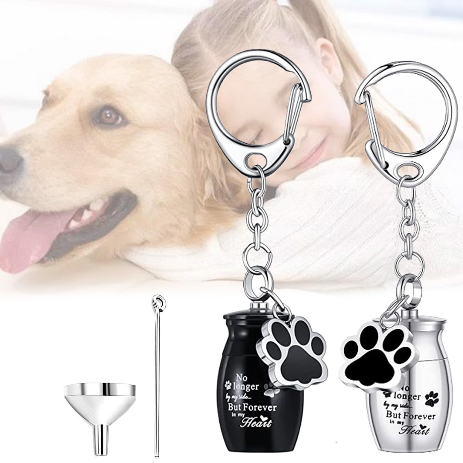 Refoiner 遺骨 キーホルダー遺骨入れ ミニ骨壷2点セットペット 骨壺分骨用 骨壺 ミニ手元供養遺骨 アクセサリー ペット メモリアルペンダント 仏具用品 漏斗 ミニ付ステンレス製キーホルダー 小物入れ遺骨カプセル 犬猫用メモリアル用品 ペット用品(ゴールド＋ローズゴールド)