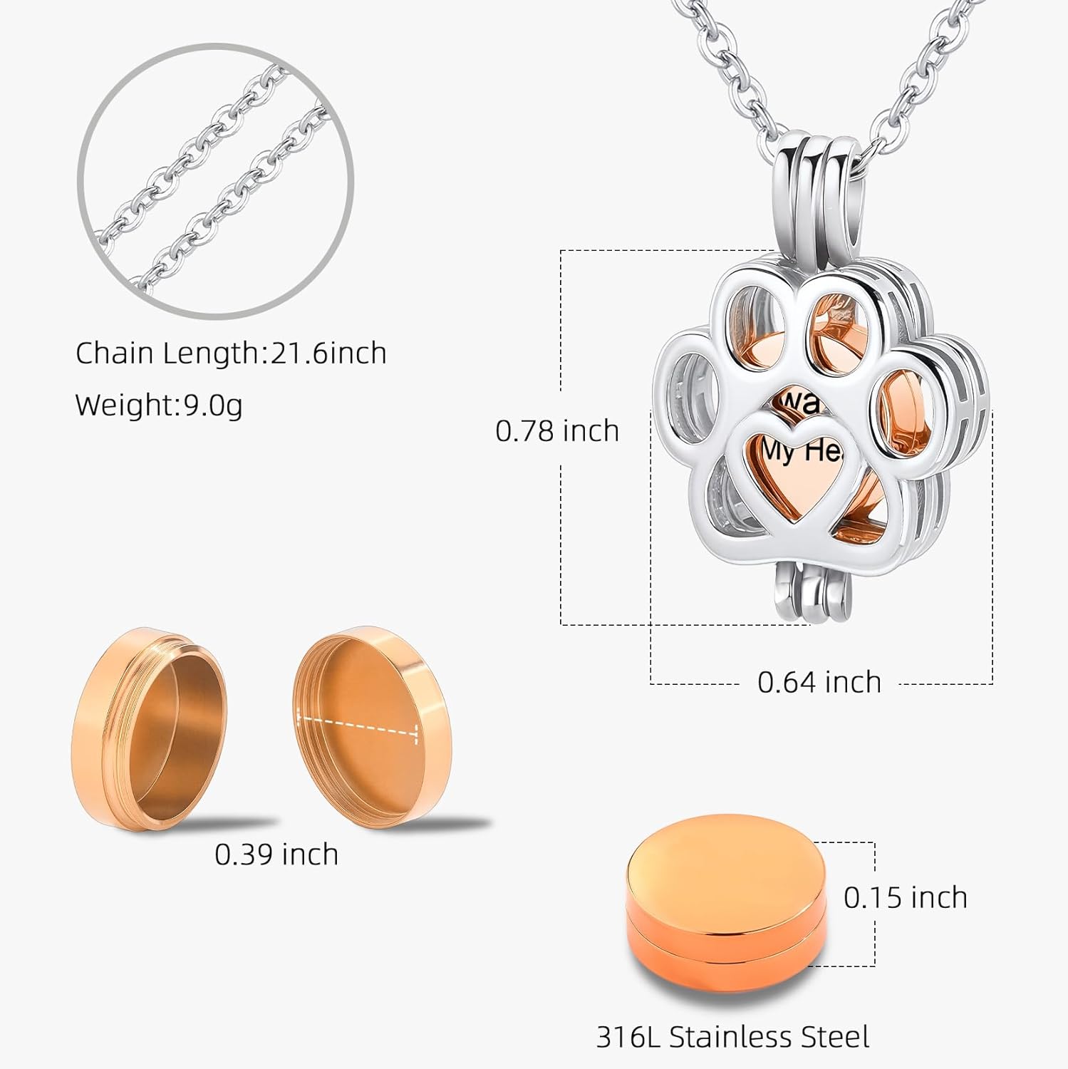 ペット火葬ジュエリー犬/猫の足の骨壷灰ネックレス女性のための 男性ミニ円形バイアル火葬灰ペンダント最愛の人メモリアルジュエリー