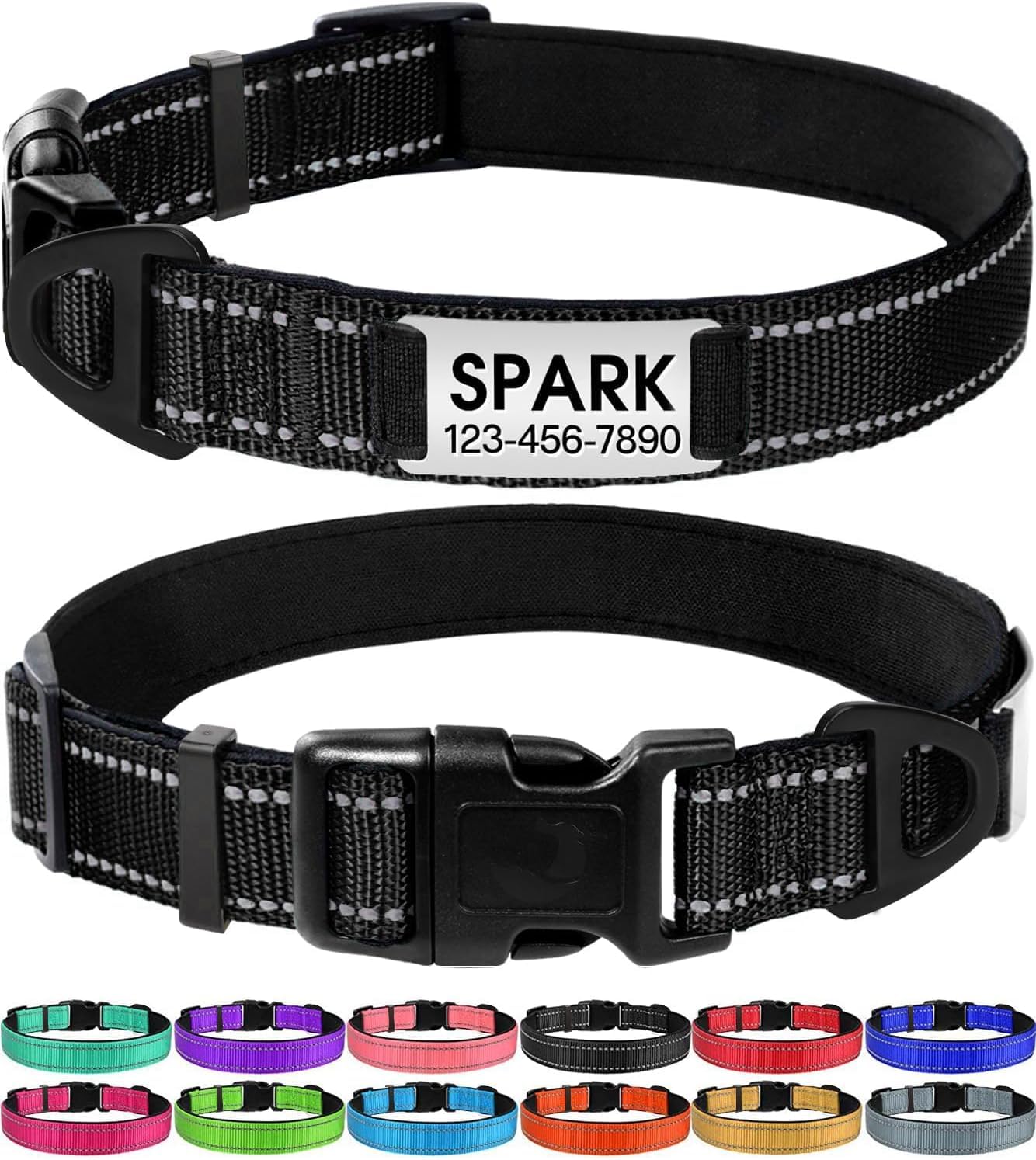 犬首輪 犬 首輪 反射 名入れ 刻印 夜 散歩 ベーシック首輪 ナイロン サイズ調節可能 ペット用品 発光 猫 犬の首輪 犬用訓練首輪 迷子札 小型、中型、大型犬用メッシュ素材 超軽量 通気パッド おしゃれ かわいい レザー彫刻