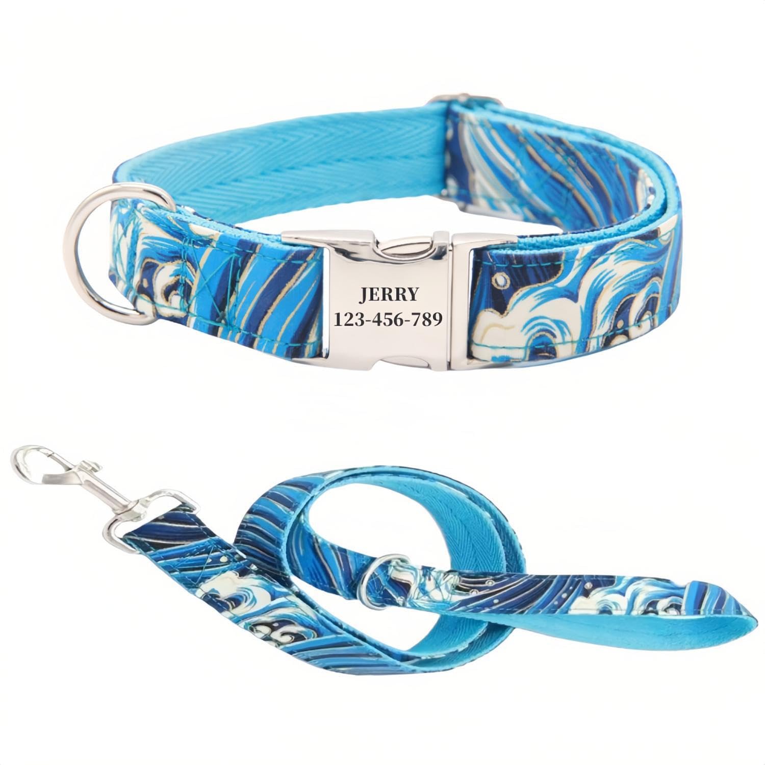 犬の首輪 迷子札付き 犬首輪 お洒落 名前入れ 彫刻 可能 犬用トレーニング首輪 小型犬・中型犬・大型犬用 首輪 サイズ調節可能 ペット用品 リード付き 犬の首輪 フワフワ素材 超軽量 通気クッション かわいい