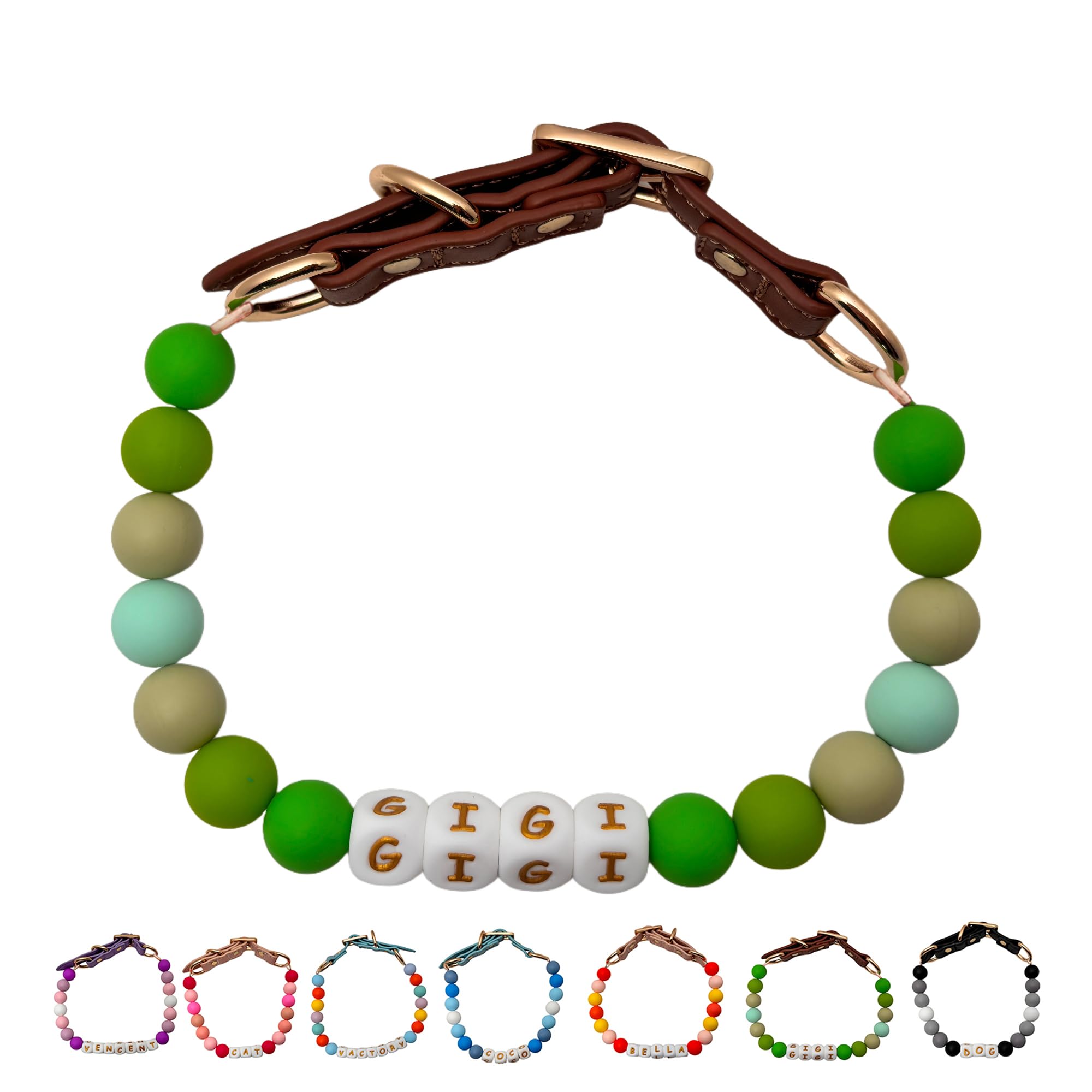 オーダーメイド 犬 首輪 ペットネックレス 名前入りチャーム ビーズ 迷子札 小型、中型、大型犬用首輪 猫 うさぎにも対応 調節可能 レザーバックル おしゃれ ギフト