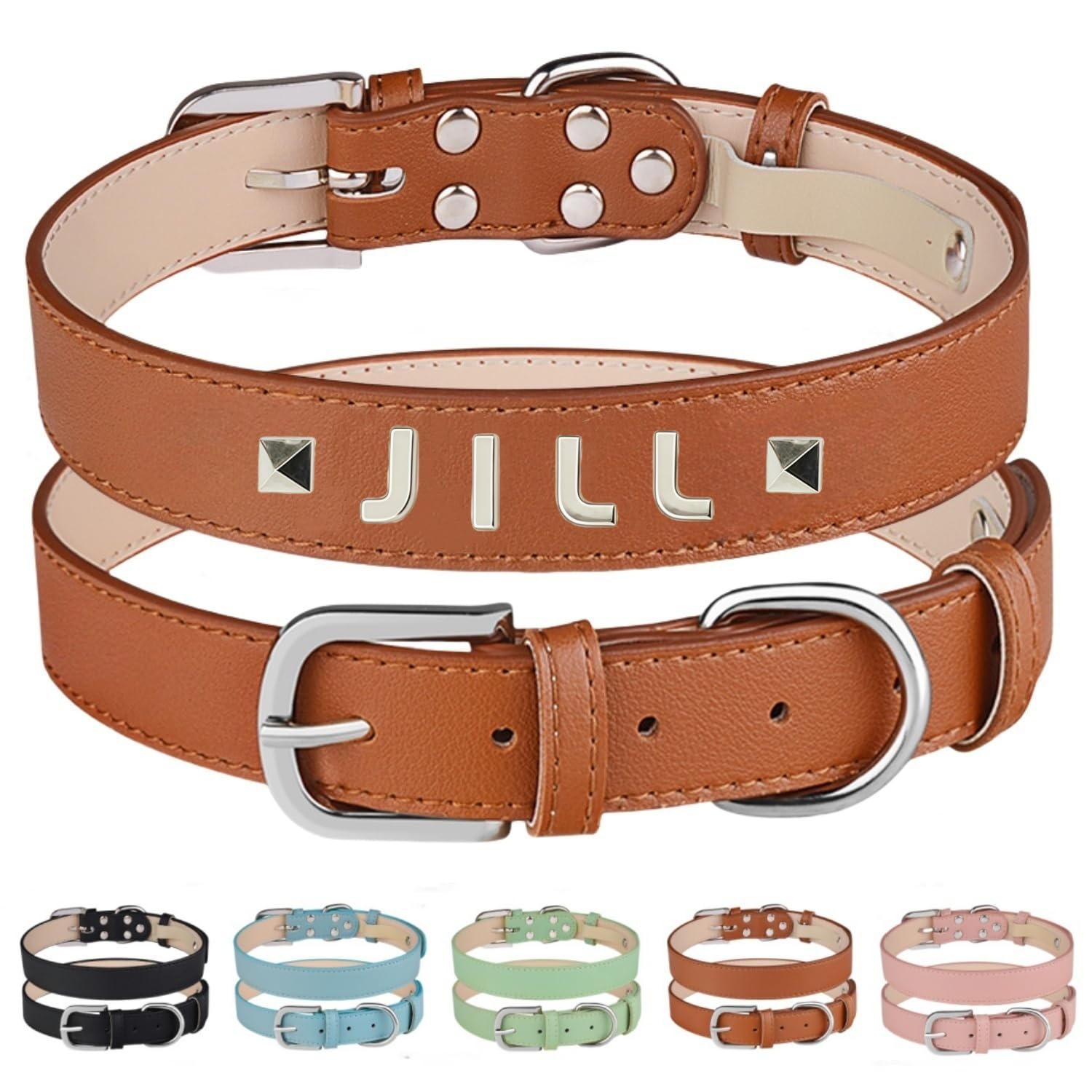 犬 首輪 名入れ イニシャル 犬首輪 革製 名前入れ おしゃれ かわいい カスタム 迷子札 小型犬 中型犬 大型犬 いぬ 柔らかい 迷子防止