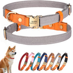 犬首輪 名入れ 電話番号刻印可能 迷子札 付き ナイロン製+本革 犬の首輪 通気性 軽量 柔らかい 調節可能 小型、中型、大型犬 彫刻無料 IDタグ おしゃれ