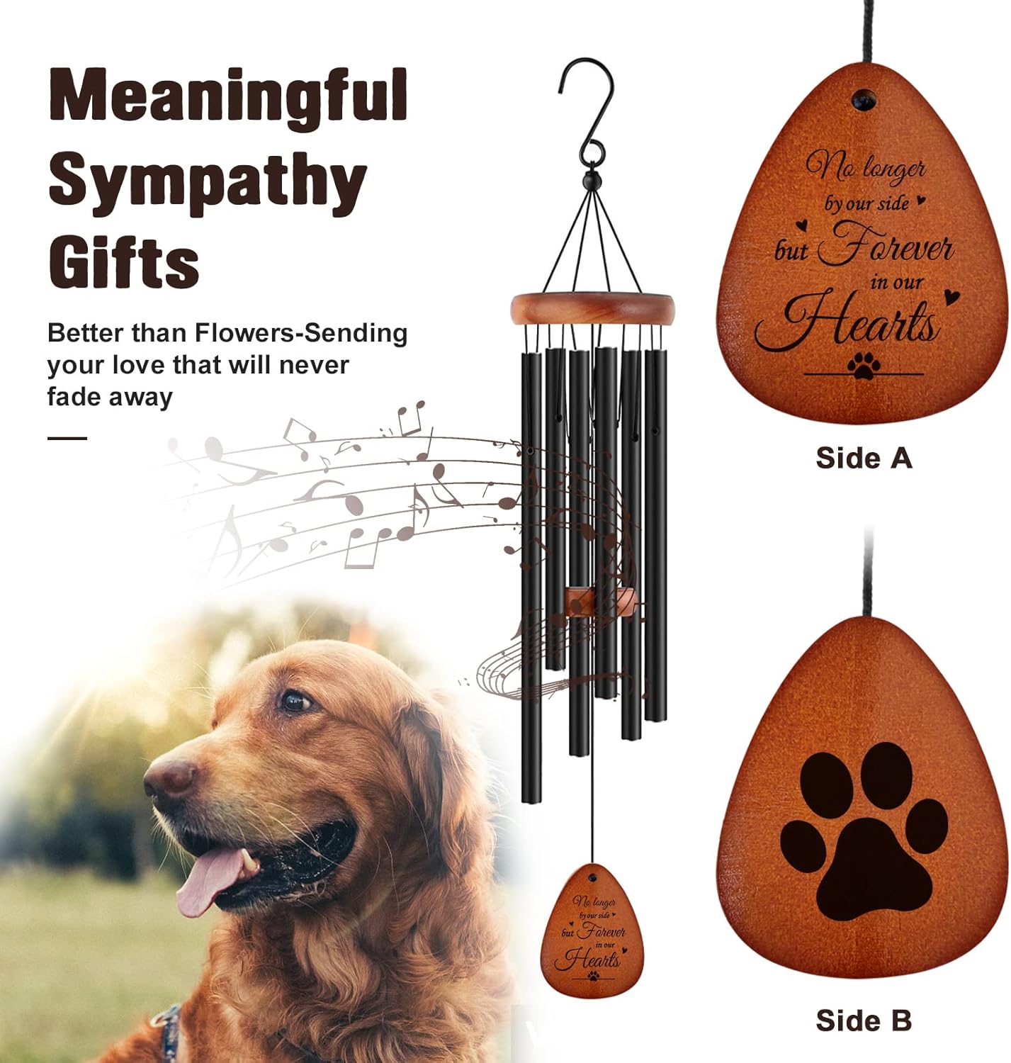 SteadStyle ペットメモリアルウィンドチャイム - 犬を亡くした方へのお悔やみウィンドチャイム 犬を亡くした方のためのメモリアルウィンドチャイム 足跡の贈り物 (25.5インチ)