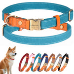 犬首輪 名入れ 電話番号刻印可能 迷子札 付き ナイロン製+本革 犬の首輪 通気性 軽量 柔らかい 調節可能 小型、中型、大型犬 彫刻無料 IDタグ おしゃれ