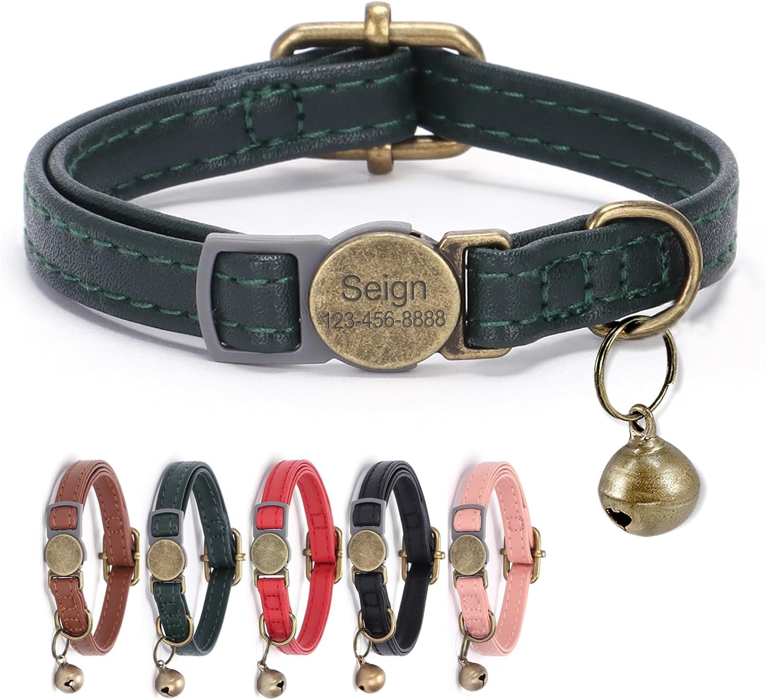 猫の首輪 革 迷子札付き 首輪 名前入れ可能 トレーニング首輪 彫刻 中型猫・大型猫用 猫 首輪 サイズ調節可能 ペット用品 ハネス 柔らかい革 軽量 通気クッション おしゃれでかわいい レザー彫刻