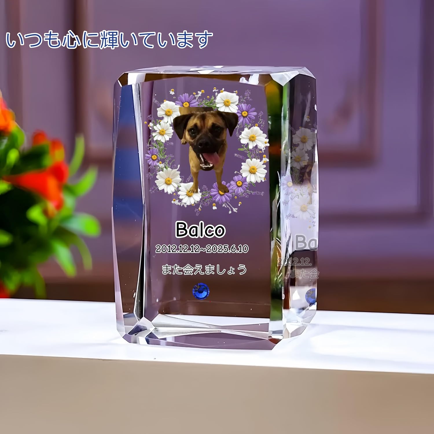 ペット位牌 クリスタル 写真 カラー 誕生石 名入れ ペットメモリアル 仏具 遺影 手元供養 ペットメモリアル お位牌 思い出 ダイヤ かわいい キラキラ 犬 猫 うさぎ インコ 小動物 ハムスター