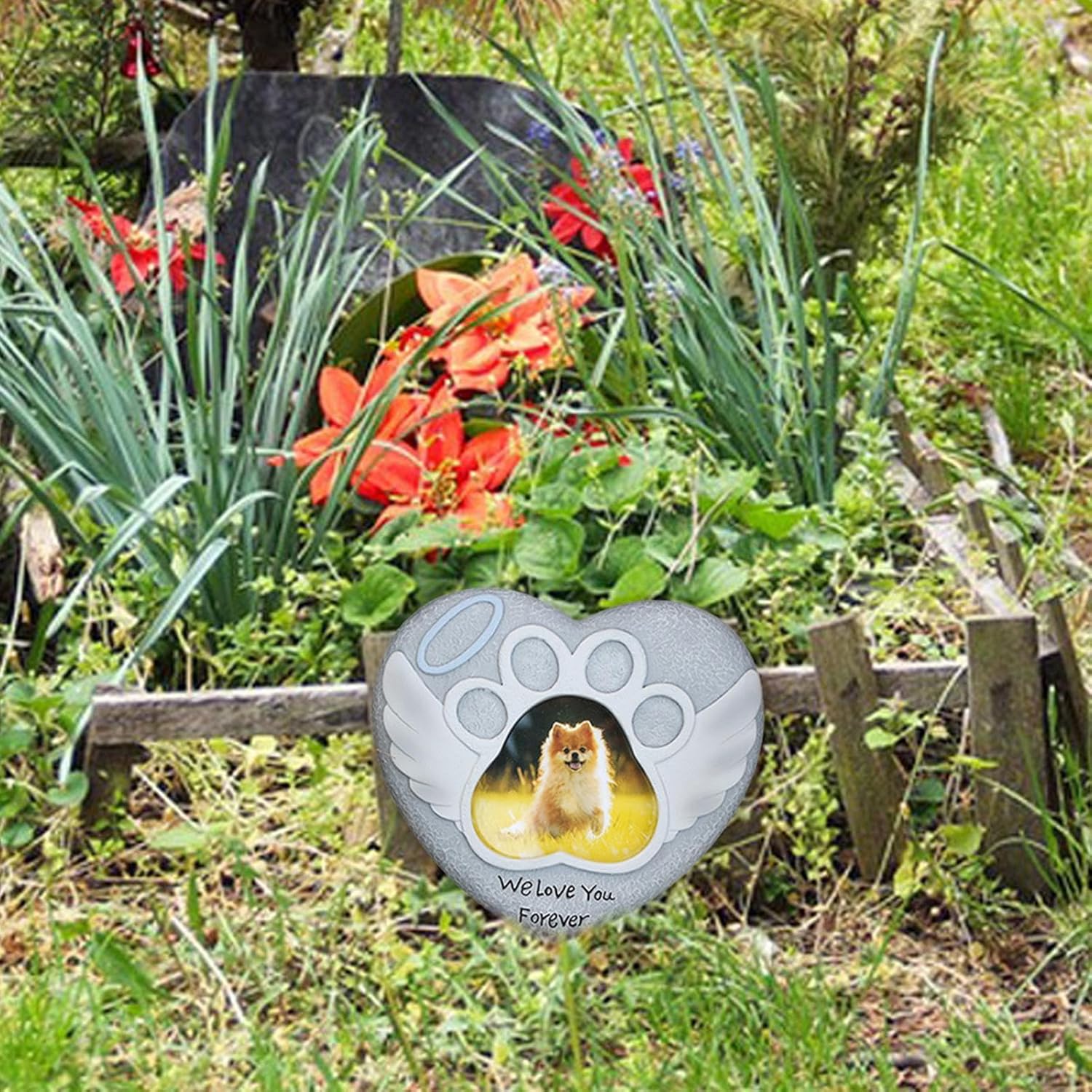 Nlrlo 犬の墓地の装飾、墓のための犬墓地の装飾,犬への心の同情を愛する - 墓のためのペットのフォトフレームの墓石と死別する天国のマーカー