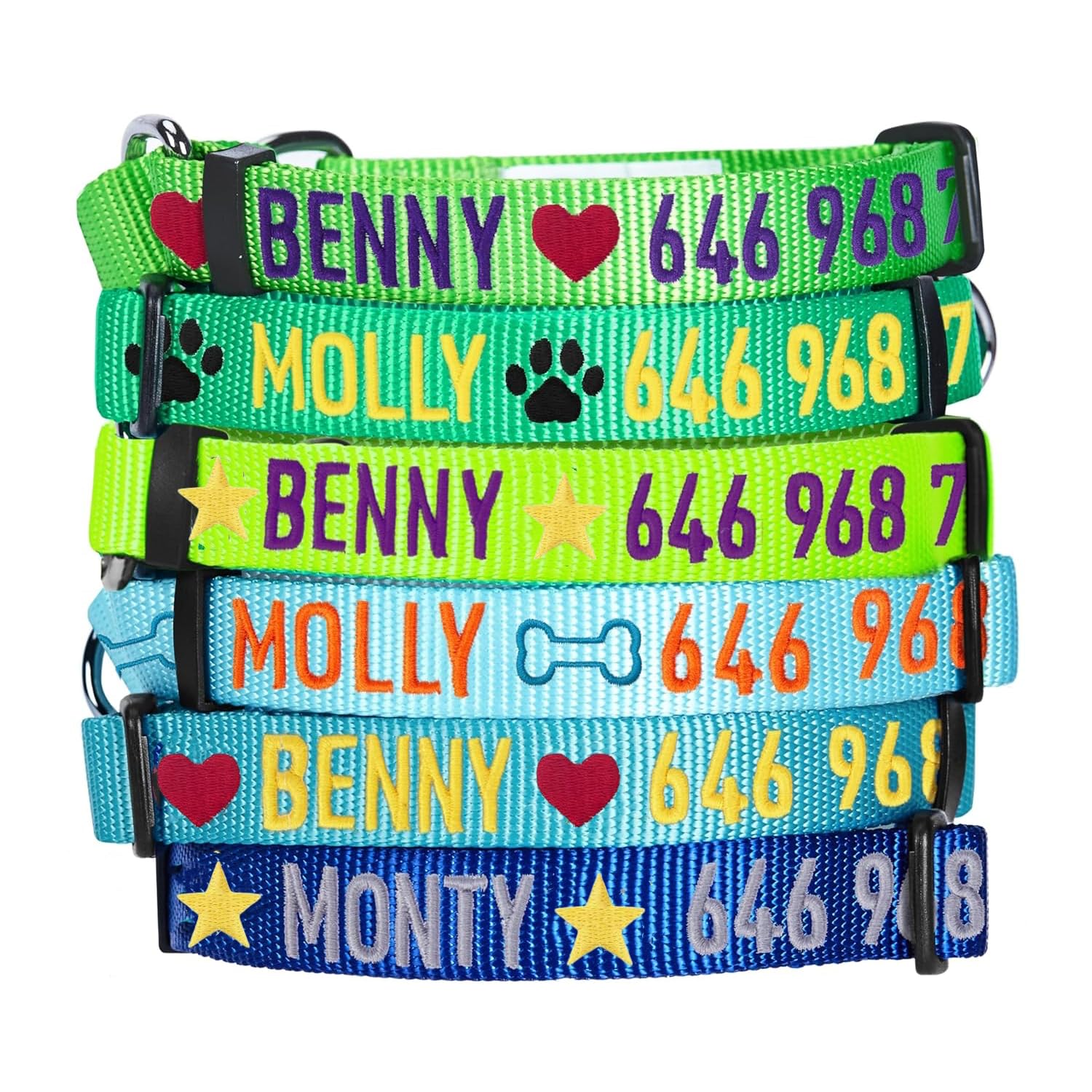 犬 首輪 迷子札 刺繍 名入れ 超軽量 犬首輪 犬用迷子札 刺繍迷子札 小型犬 中型犬 大型犬 刺繍ネームくびわ 猫 犬 名前 電話番号 文字対応 13色