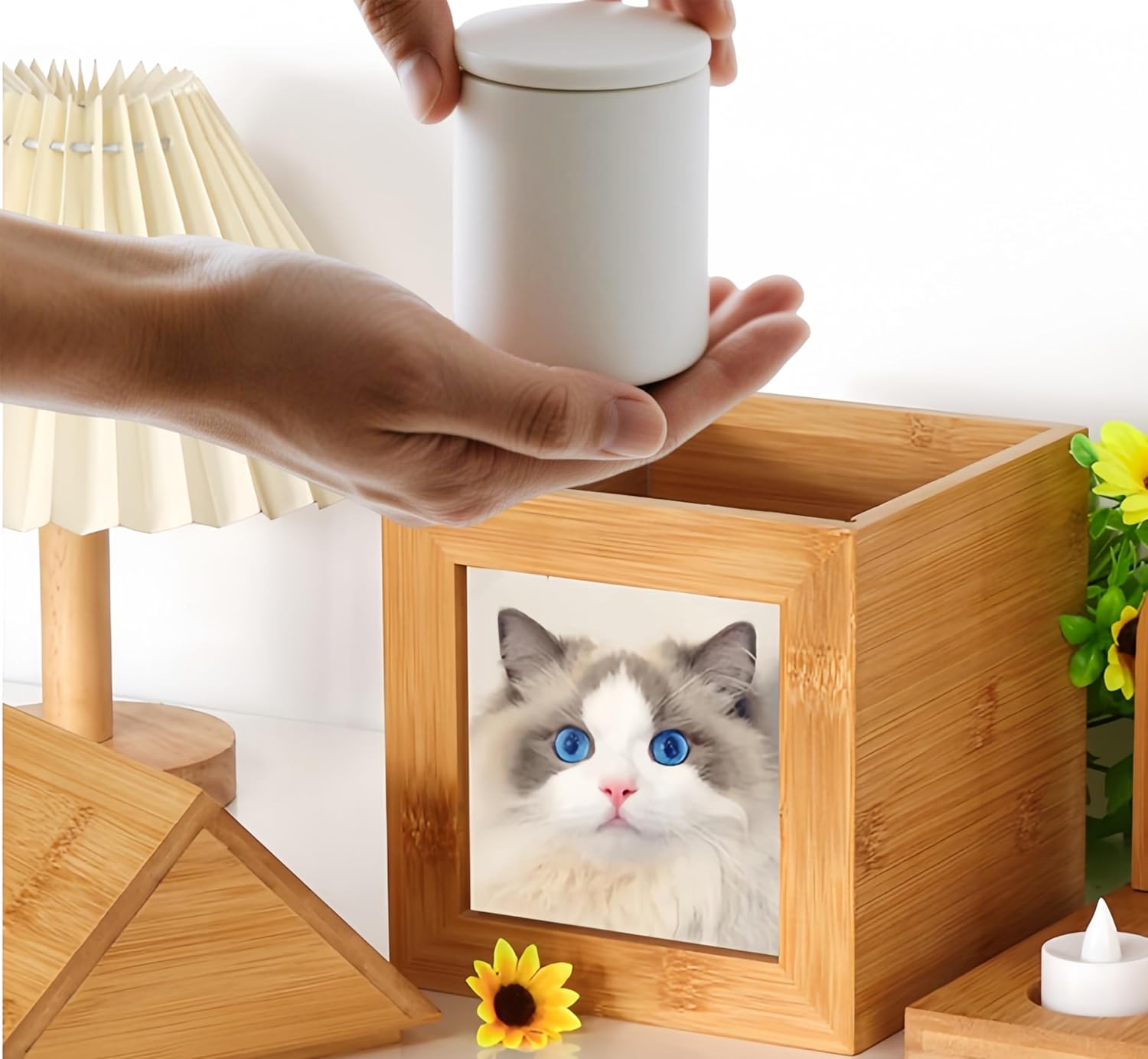 ペット仏壇 骨壷 名前入れ可能 仏壇 竹製 手元供養用 写真フレーム付き メモリアルボックス 骨壺収納 犬 猫 小動物用 おしゃれ 供養台 ペットロス癒し