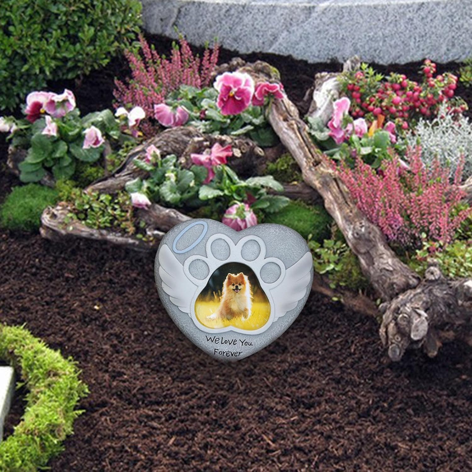 Nlrlo 犬の墓地の装飾、墓のための犬墓地の装飾,犬への心の同情を愛する - 墓のためのペットのフォトフレームの墓石と死別する天国のマーカー