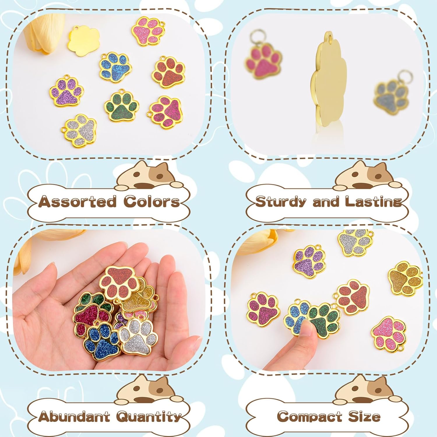 HACRAHO ペットIDタグ、犬用の8つのPCS亜鉛合金刻印名札 8つのPCSキーリングが付いたゴールデンポープリント犬のネームタグ猫犬の子犬のために、足の形