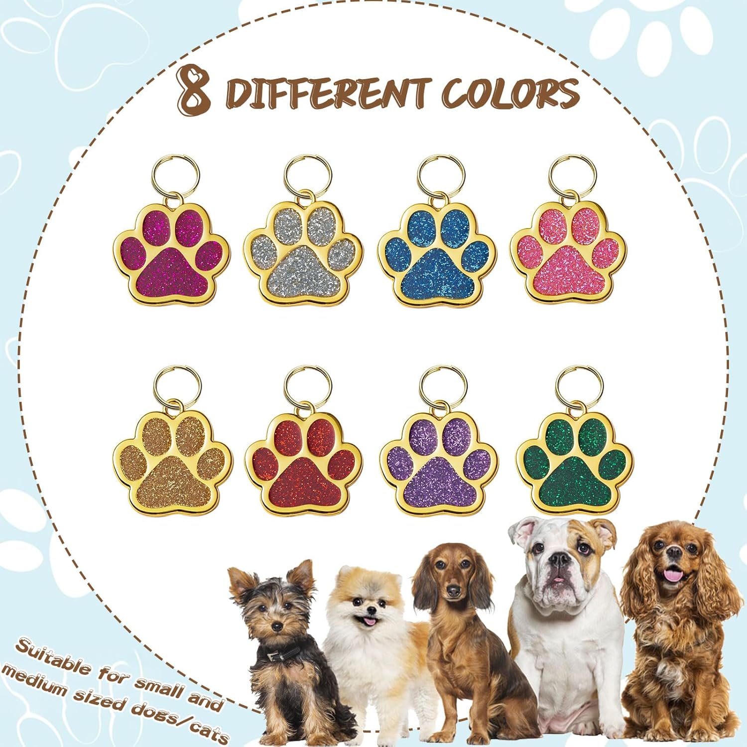 HACRAHO ペットIDタグ、犬用の8つのPCS亜鉛合金刻印名札 8つのPCSキーリングが付いたゴールデンポープリント犬のネームタグ猫犬の子犬のために、足の形
