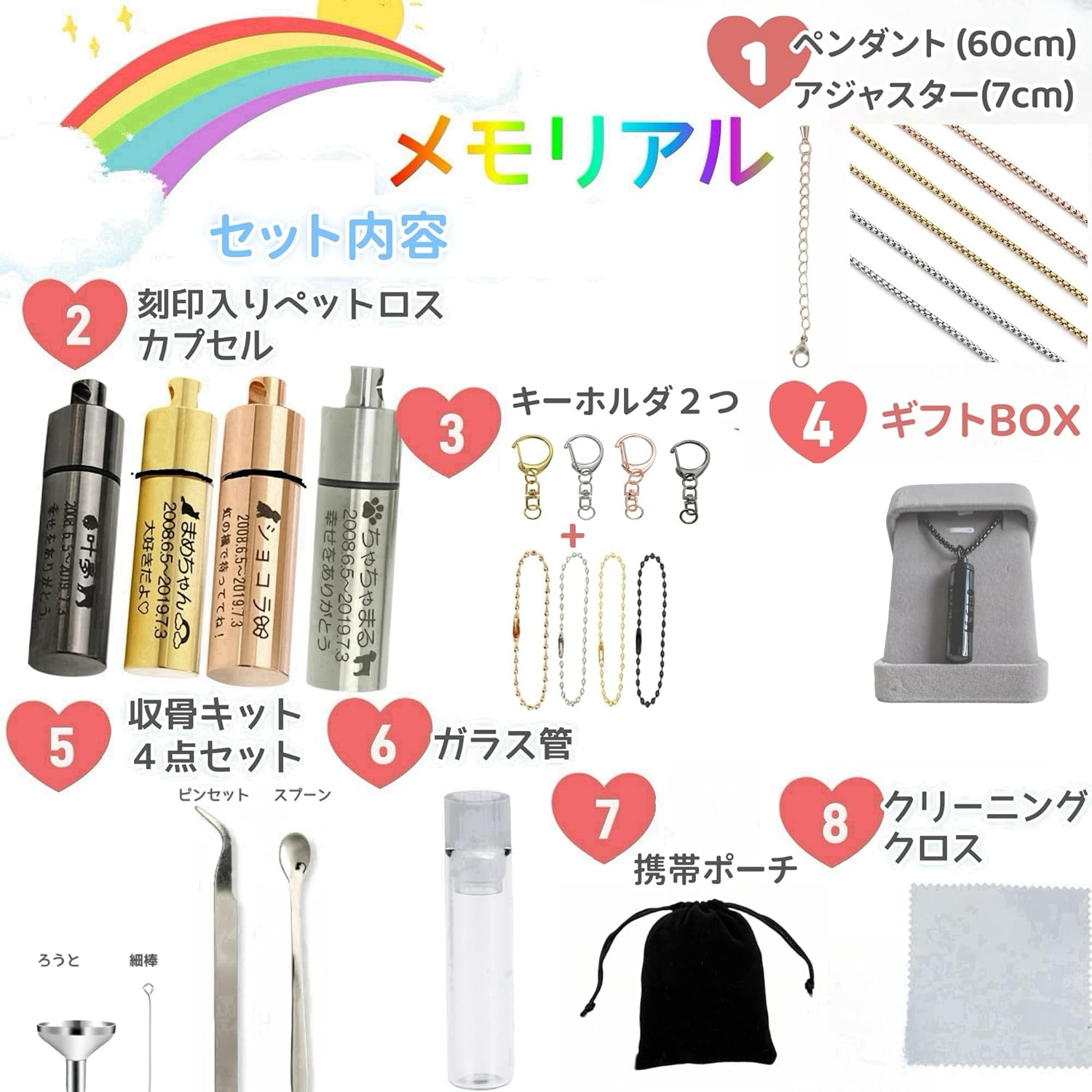 [snuggle snout] 遺骨 ペンダント カプセル 刻印 【ガラス管入り 二重防水】 収骨キット付属 ネクレス キーホルダー アクセサリー メモリアルペンダント 写真が入る 遺骨入れ 遺髪入れ