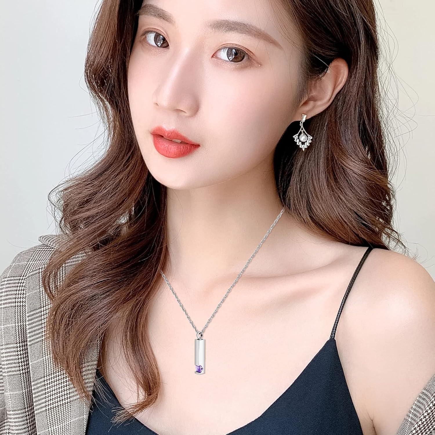 [Dletay] メモリアルペンダント 直方体 誕生石 ラインストーン 手元供養ペンダント 遺骨入れネックレス 取り外し可能 メンズ レディース 記念ジュエリー